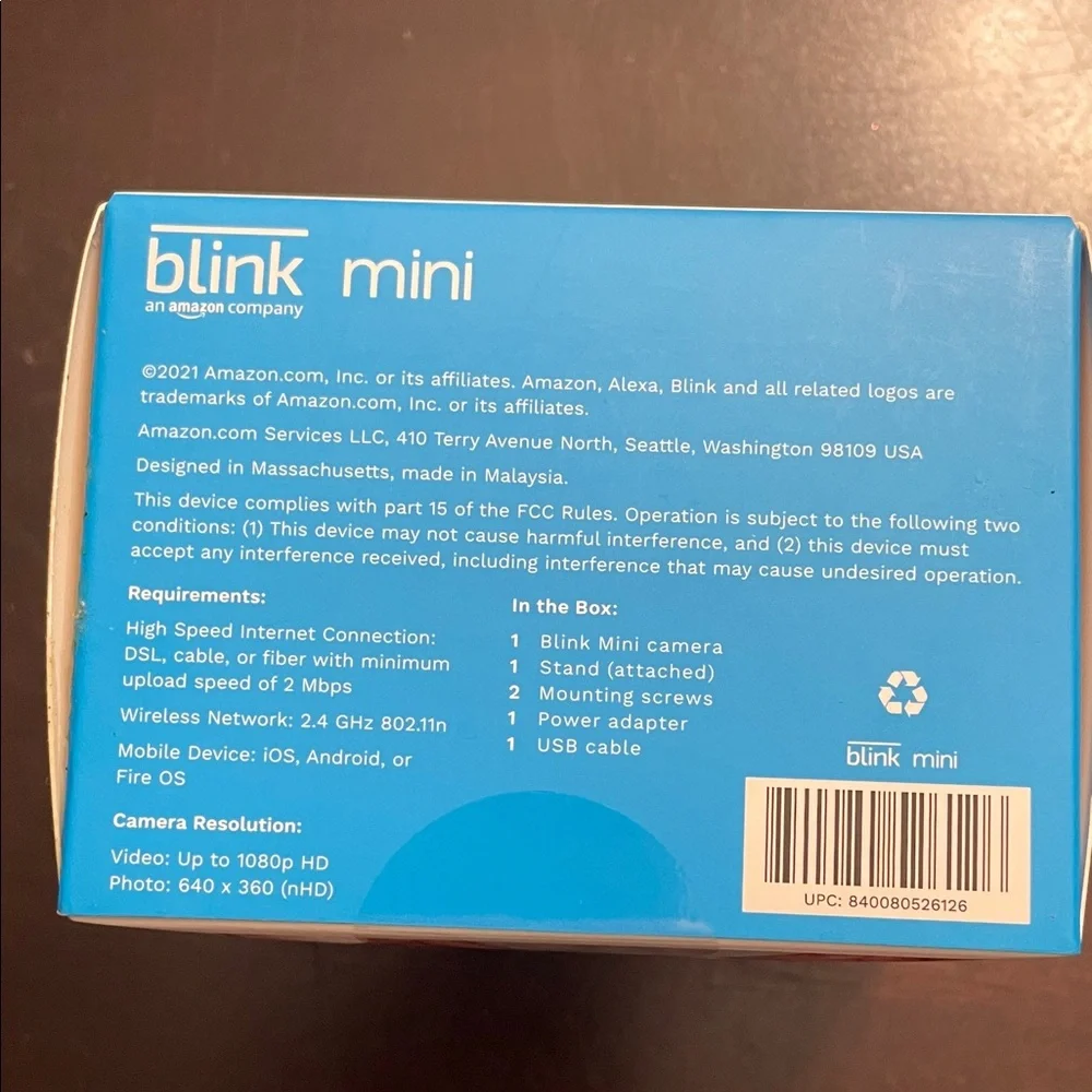 NIB Blink Mini Indoor Plug-In HD Smart Security Camera